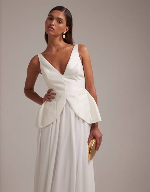 off white wedding dress Andrea & Leo WL038 Long Lace A Line Ted Baker Print Long Color:Periwinkle (Orchid) party kaftan Removable Bolero