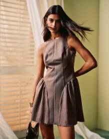 Pull&Bear suede heeled sandal in brown