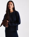 [ASOS DESIGN] ASOS DESIGN structured boxy crew neck jumper with side split detail in navy (part of a set) XS Navy