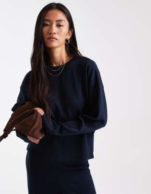 Asos Design Structured Boxy Crew Neck Sweater With Side Split Detail In Blue