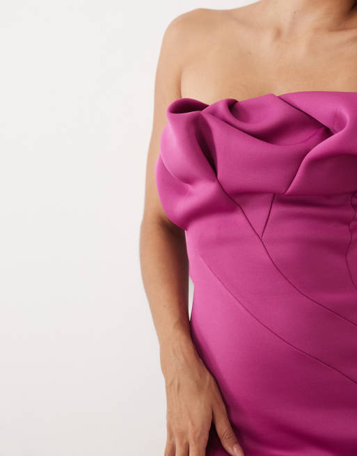 ASOS DESIGN structured bubble bandeau mini dress in plum scuba-style fabric, 3 of 4