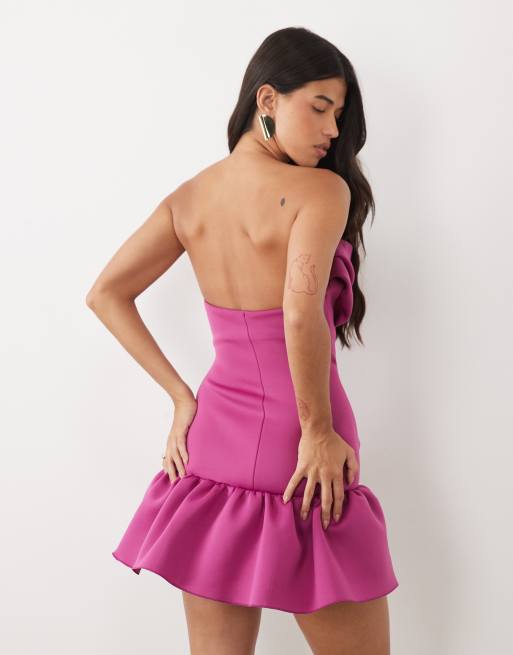 ASOS DESIGN structured bubble bandeau mini dress in plum scuba-style fabric, 4 of 4