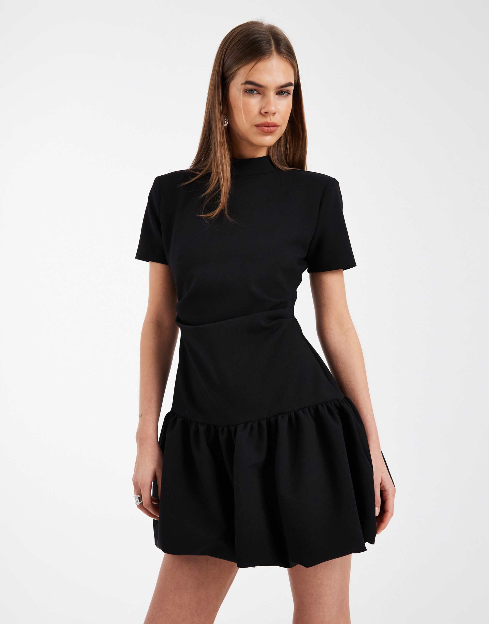 asos design structured bubble hem mini dress in black