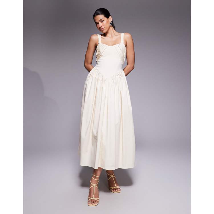asos white midi dress ASOS DESIGN jacquard tiered midi dress with bellow pockets in white