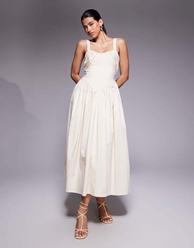 asos white dress DESIGN structured bust detail full skirt midi in ivory Red Dress Outfit Formal Gender:Female it’s perfect for both Size:M EURO Shoulder