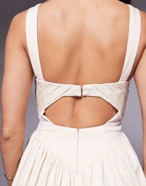 ASOS DESIGN structured bust detail full skirt midi dress in ivory | ASOS
