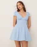 [ASOS DESIGN] ASOS DESIGN structured bust seam detail cap sleeve mini dress in blue 8 Blue