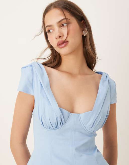 ASOS DESIGN structured bust seam detail cap sleeve mini dress in blue