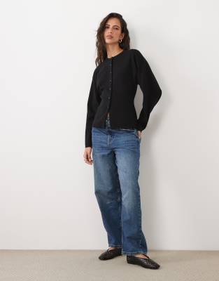 Asos Design Structured Cardigan With Faux Leather Buttons In Black