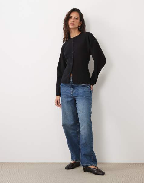 ASOS DESIGN structured cardigan with faux leather buttons in black - view 1