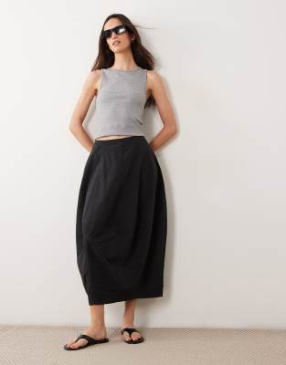 Asos Design Structured Cargo Barrel Midi Skirt In Black