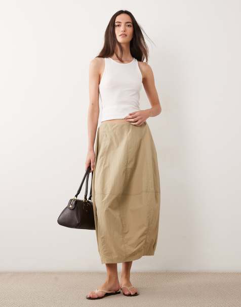 ASOS DESIGN structured cargo barrel midi skirt in camel - view 1