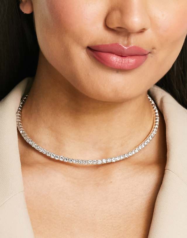 ASOS DESIGN structured choker necklace with cupchain detail in silver tone