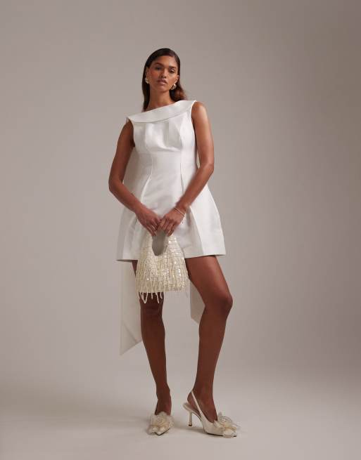ASOS DESIGN structured collar mini wedding dress in ivory, 2 of 6