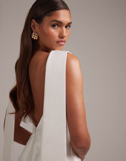 ASOS DESIGN structured collar mini wedding dress in ivory, 3 of 6