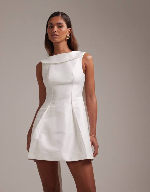 ASOS DESIGN structured collar mini wedding dress in ivory, 4 of 6
