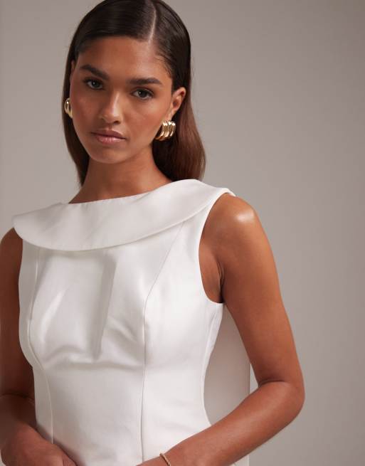 ASOS DESIGN structured collar mini wedding dress in ivory, 5 of 6