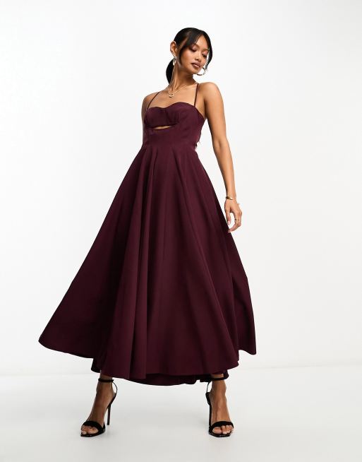 ASOS DESIGN structured corset detail midi dress with full skirt in purple