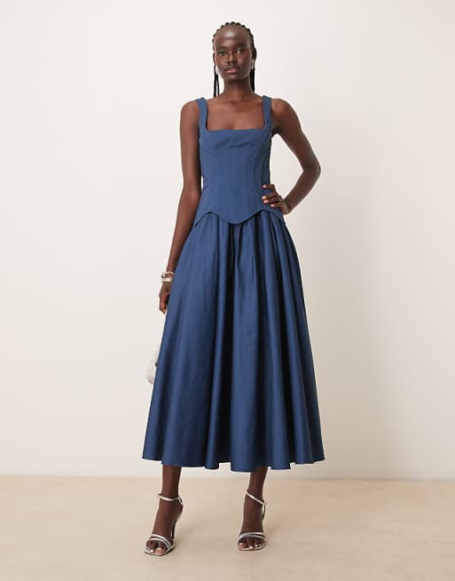 dark blue corset dress Azazie Plus Size Maxi Floor-Length Dresses Mermaid Wedding Guest Formal Black Tie Dresses Strapless Navy Full Length Sleeve Style ASOS DESIGN structured corset full