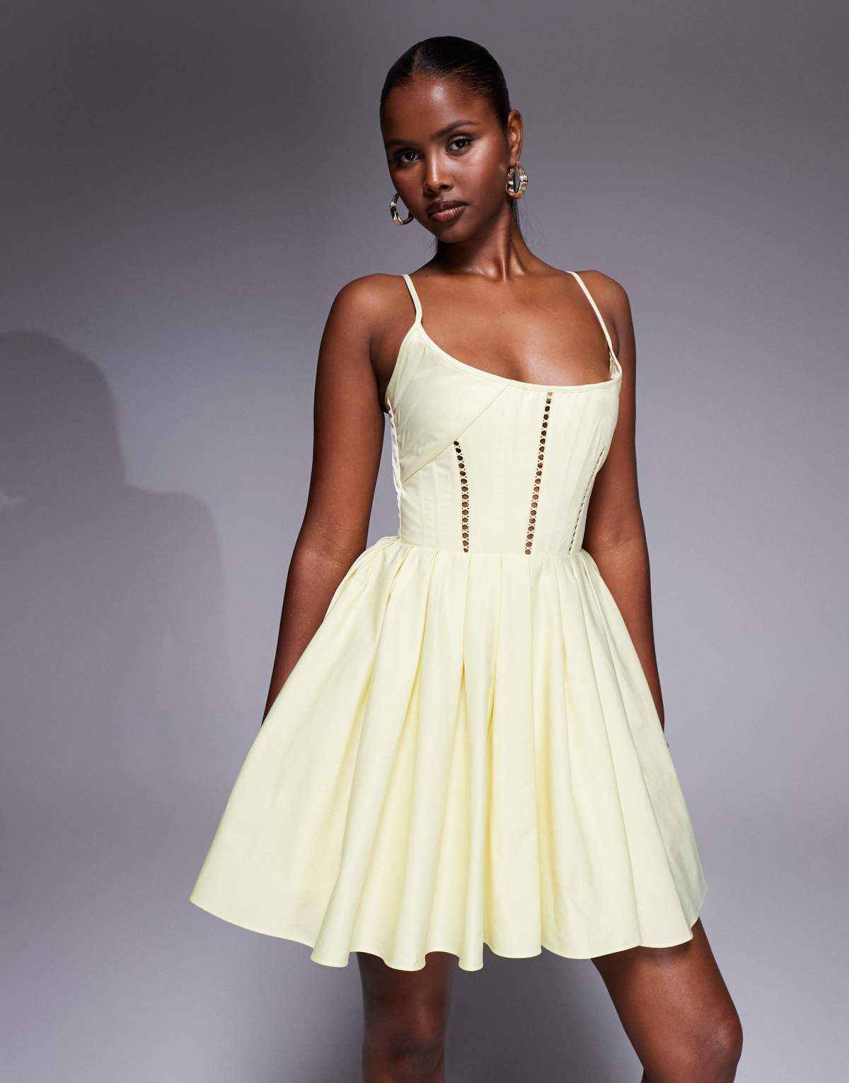 ASOS DESIGN structured corset mini dress with lace up back detail  in buttermilk