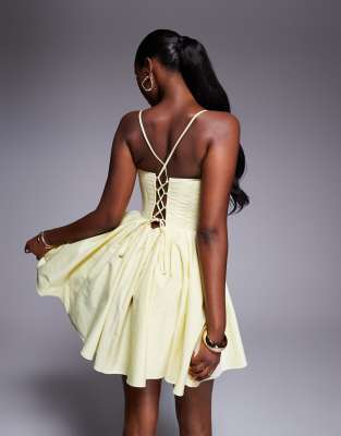 Asos Design Structured Corset Mini Dress With Lace-up Back Detail In White