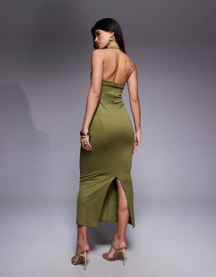 Asos Design Structured Corseted Midi Dress In Green