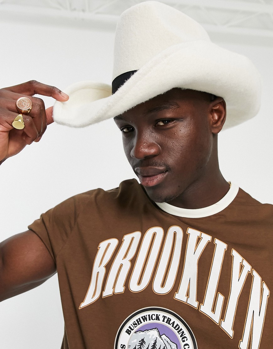 ASOS DESIGN structured cowboy hat in ecru-White