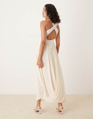ASOS DESIGN structured cross back maxi dress in buttermilk - view 1