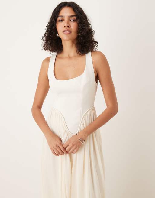 ASOS DESIGN structured cross back maxi dress in buttermilk