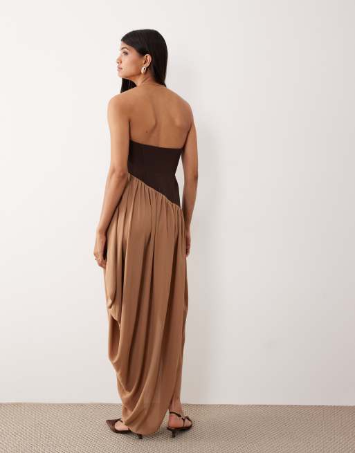 knee length dresses for ladies Rent ASOS DESIGN Foil Bandeau Midi Dress In Gold Metallic