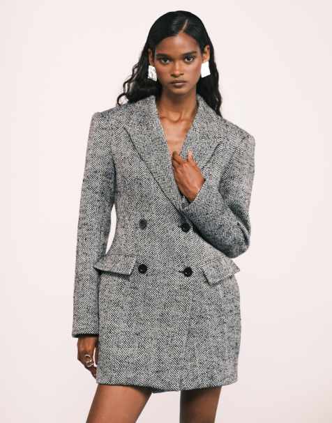 ASOS DESIGN structured double breasted  blazer mini dress in mono herringbone