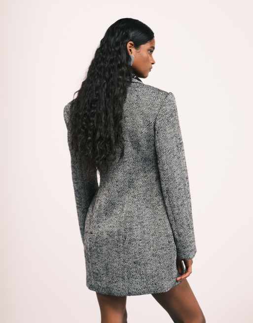 ASOS DESIGN structured double breasted blazer mini dress in mono herringbone, 4 of 4