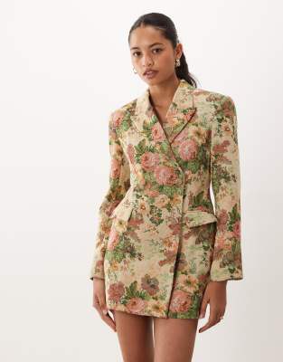 Asos Design Structured Double Breasted Blazer Mini Dress In Multi