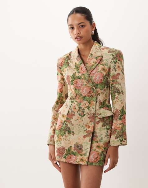 ASOS DESIGN structured double breasted blazer mini dress in vintage floral tapestry - view 1