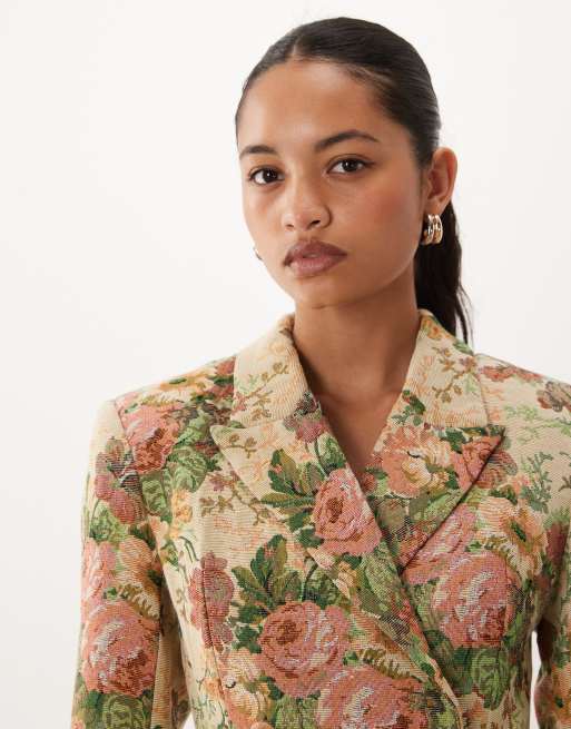 ASOS DESIGN structured double breasted  blazer mini dress in vintage floral tapestry, 3 of 4