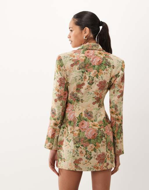 ASOS DESIGN structured double breasted  blazer mini dress in vintage floral tapestry, 4 of 4