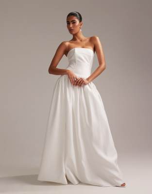 Asos Design Structured Dropped Waist Satin Maxi Wedding Dress In White