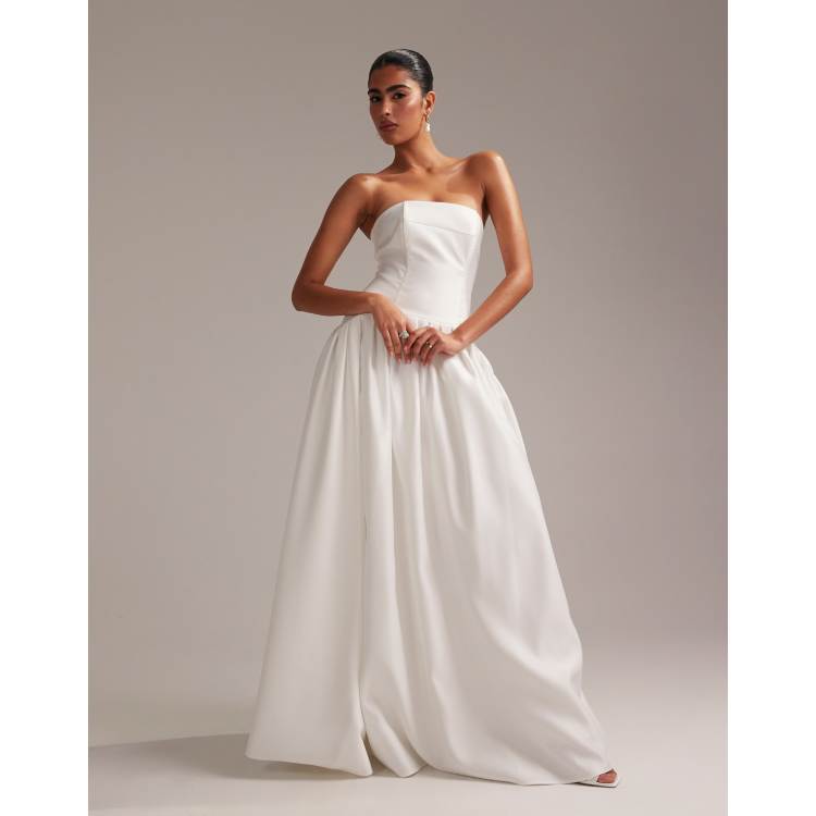 ASOS DESIGN structured dropped waist satin maxi wedding dress in white |  ASOS