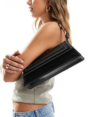 structured elongated shoulder bag with contrast stitch in black