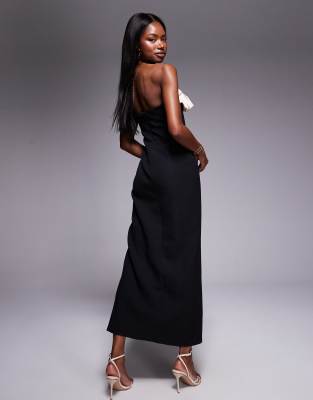 Asos Design Structured Fan Bust Detail Midi Dress In Black