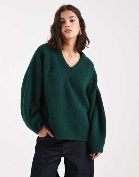ASOS DESIGN structured fluffy v-neck banana sleeves sweater - view 1