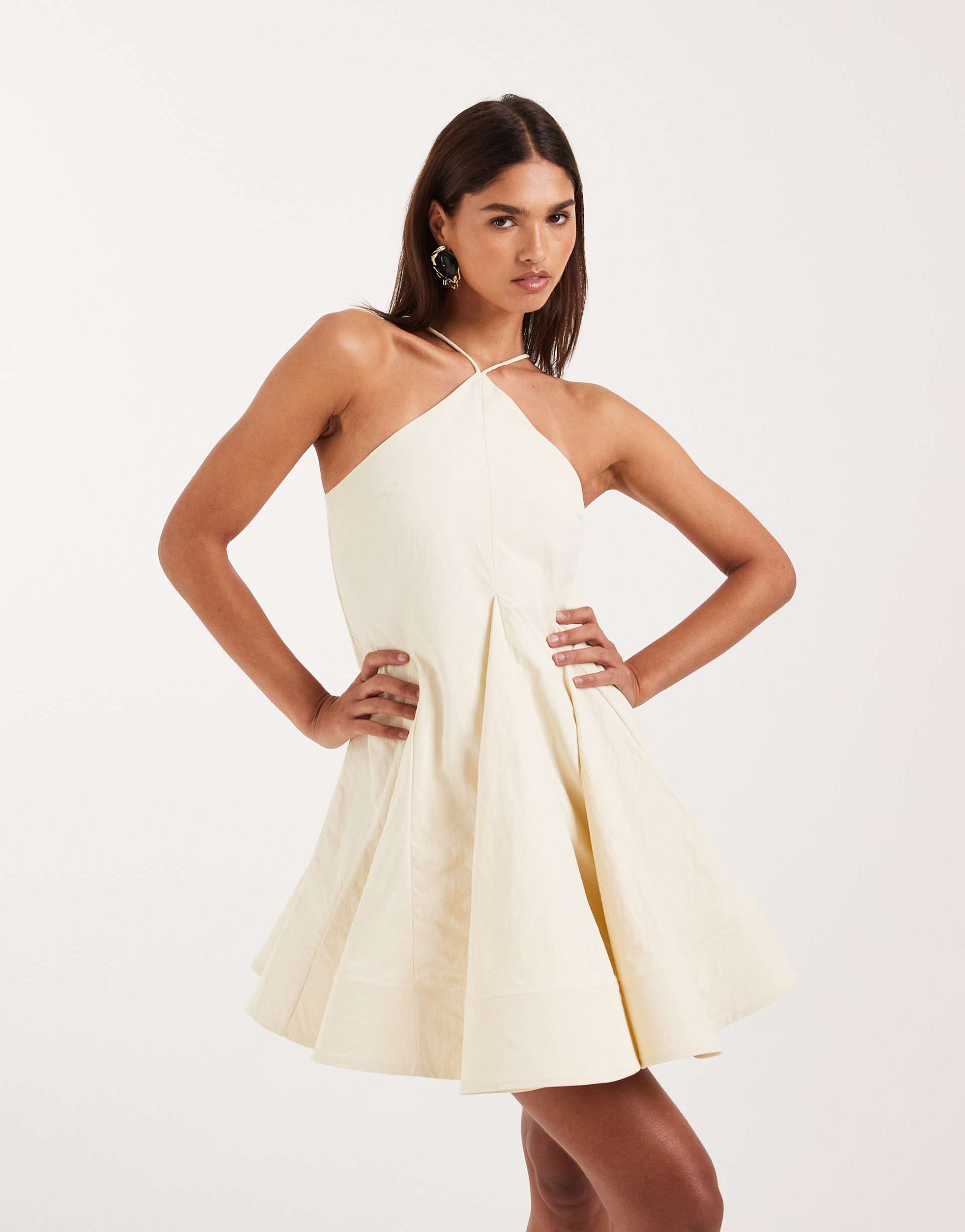asos design structured halter volume skirt mini dress