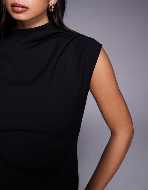 ASOS DESIGN structured  high neck mini in black in scuba-style fabric, 2 of 4