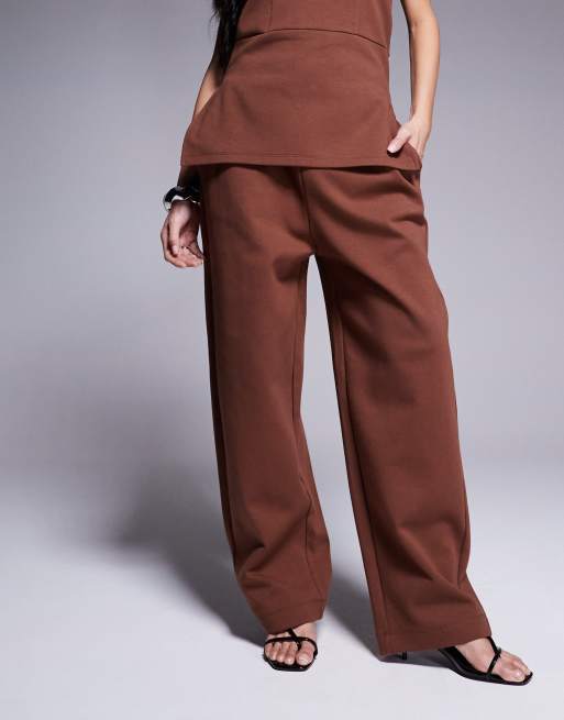 ASOS DESIGN structured interlock pants in brown - part of a set, 2 of 5