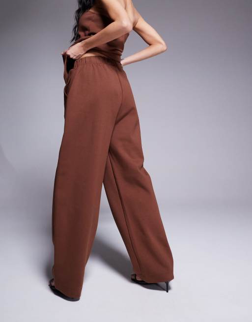 ASOS DESIGN structured interlock pants in brown - part of a set, 3 of 5