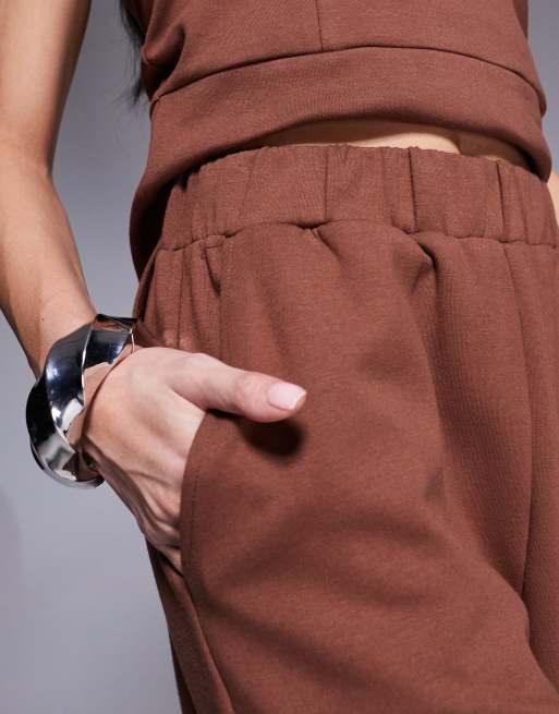 ASOS DESIGN structured interlock pants in brown - part of a set, 4 of 5
