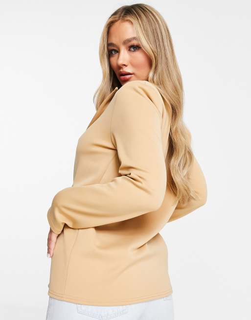 ASOS DESIGN structured jersey double breasted blazer in camel, 2 of 4