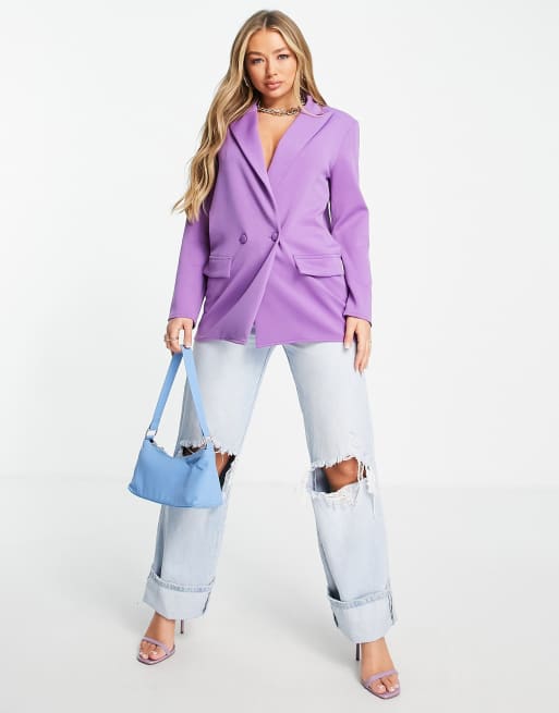 ASOS DESIGN structured jersey oversized suit blazer in pop purple