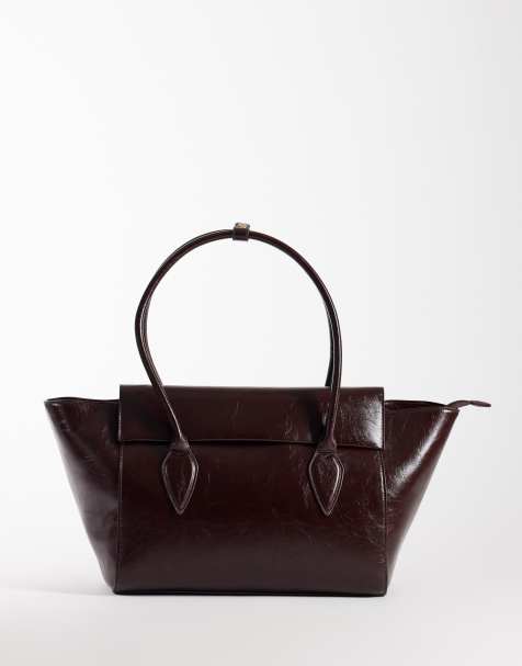 ASOS DESIGN structured jumbo tote bag in burgundy - view 1