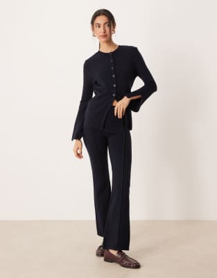 Asos Design Structured Knit Fit And Flare Pants In Blue